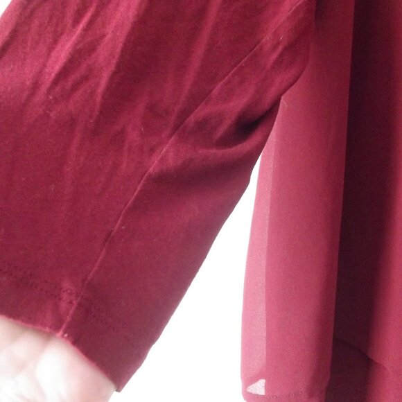 Burgundy / Maroon Top Blouse Long Sleeve Chiffon & Jersey Knit Size 1X - Picture 5 of 7